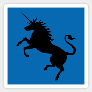 Black Coloured Rearing Scottish Unicorn On Saltire Blue Background Sticker